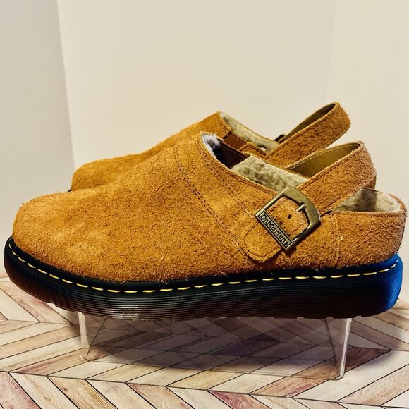 Dr Martens Isham Faux Shearling Suede Slingback Mule M 11 L 12 Pecan Brown Hairy main image 7
